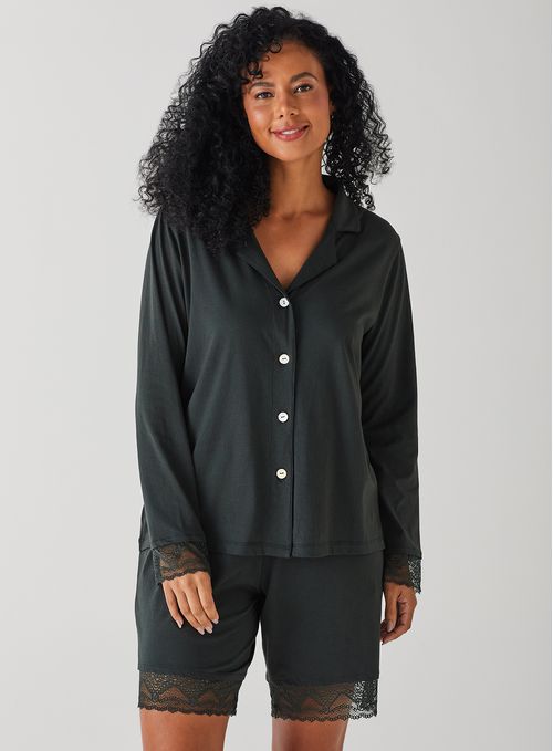 Camiseta de Pijama de Botão Manga Longa de Algodão 21701 - Peça Promocional