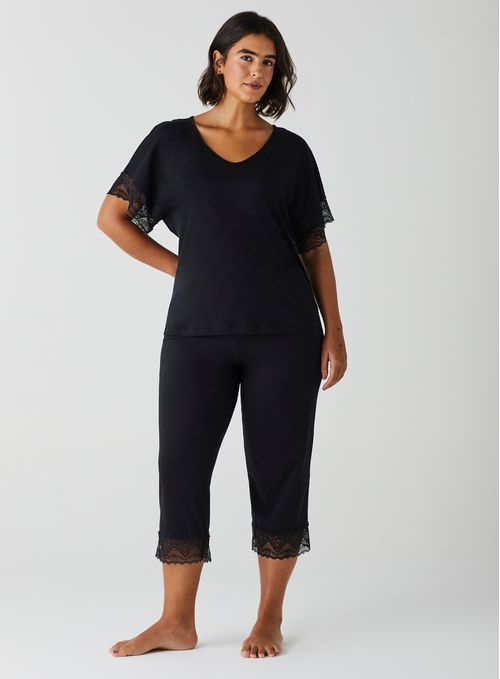 Calça de Pijama Cropped de Algodão com Renda 20700