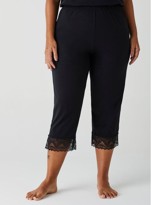 Calça de Pijama Cropped de Algodão com Renda 20700