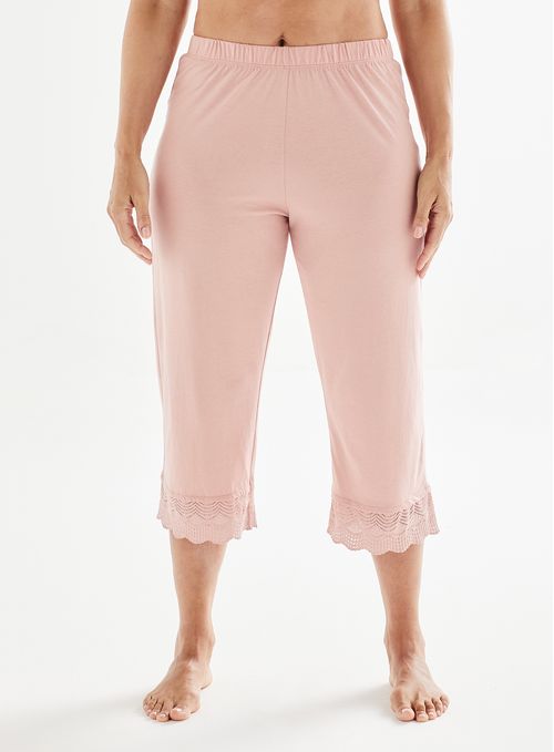Calça de Pijama Cropped de Algodão com Renda 20755